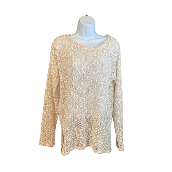 Aeropostale Womens Sweater Small Beige Long Sleeve Metallic Textured Minimalist - Picture 2 of 8